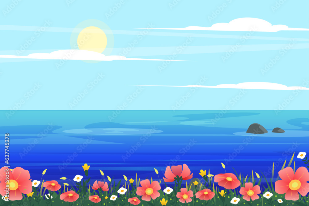 gradient beach with flower landscape summer background