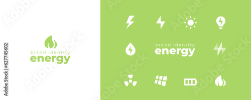 Energy logo concept. Icons and signs. Renewable eco energy. Production of green hydrogen energy. Renewable electricity source. Vector Illustration eps10.