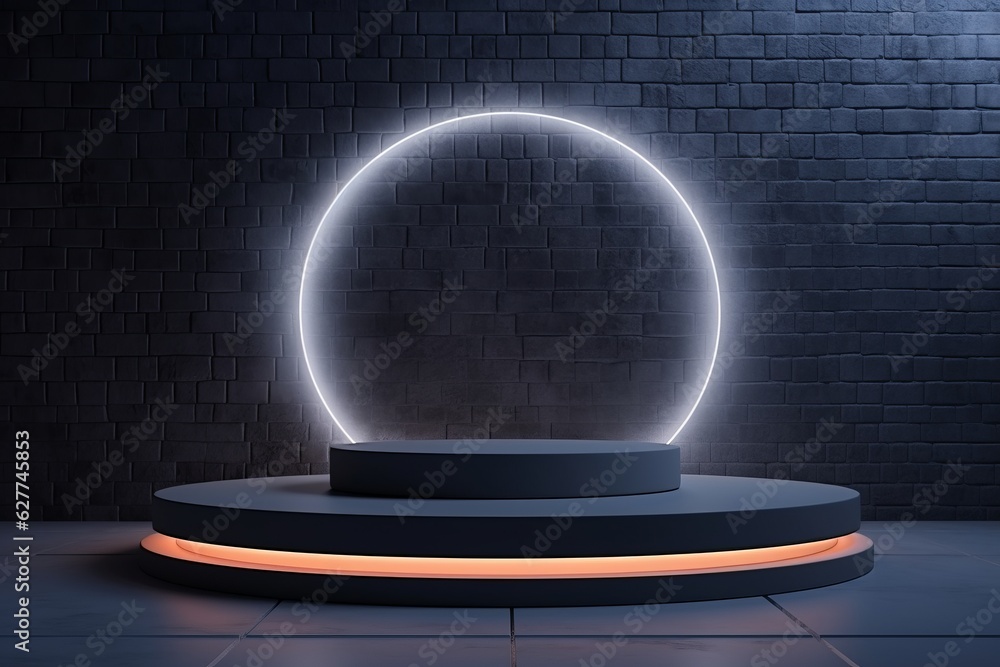 roduct presentation with a dark, beautiful, minimalist backdrop. A gray podium and textured wall accentuated by neon lights Generative AI roduct presentation with a dark, beautiful, minimalist backdrop. A gray podium and textured wall accentuated by neon lights Generative AI