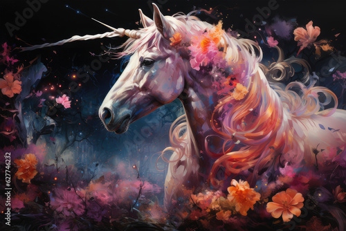 A watercolor Unicorn wandering through a fantastical and dreamlike city, where gravity is defied, and architecture seems to shift like sand, Generative Ai