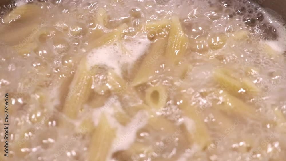 Pasta Boiling Water Cooking Close Up Bubbling Hot Pasta Boiling Water Cooking Close Up Bubbling Hot