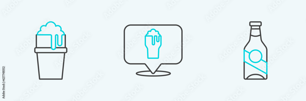 Set line Beer bottle, Glass of beer and Alcohol or bar location icon. Vector Set line Beer bottle, Glass of beer and Alcohol or bar location icon. Vector