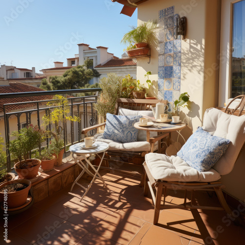 A charming balcony with a Mediterranean style 