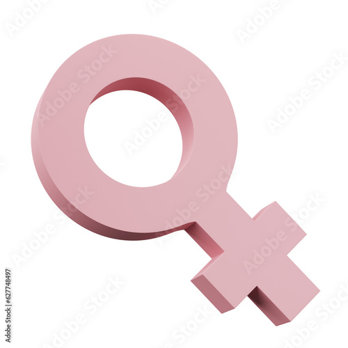 3D rendering, illustration. Pink female gender sign, woman sex symbol on transparent background.