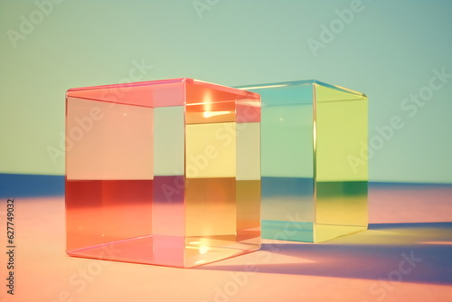 transparent cubes in pastel studio background  photo