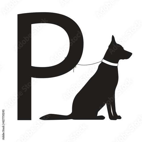 Dog parking sign. Dog's profile black silhouette. Vector illustration isolated on a white background