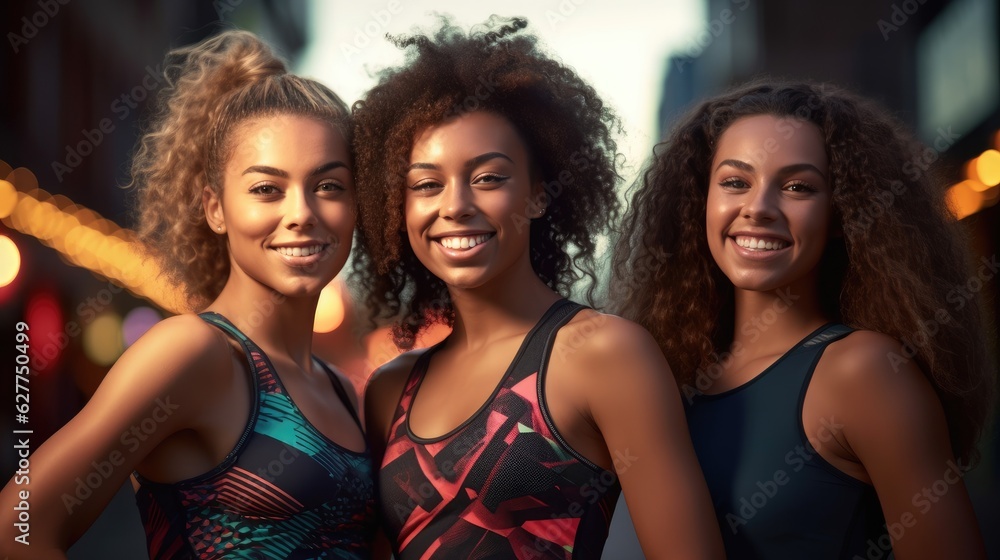 Obraz premium Happy female athletes wearing sports clothing. Generative AI