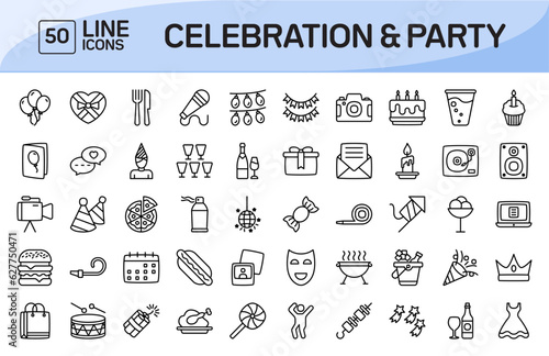 Celebration and Party Line Icons Pack Vol 1