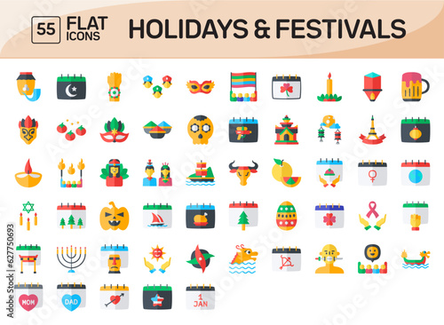 Holidays and Festivals Flat Icons Pack Vol 1 © Blinix Solutions