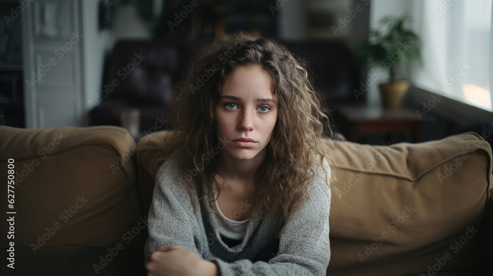 Woman Suffering From Depression Sitting On Bed In Pajamas Woman Suffering From Depression Sitting On Bed In Pajamas