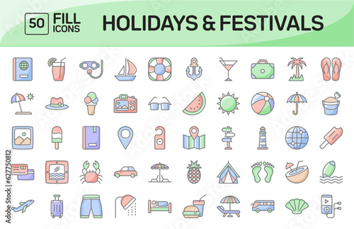 Holidays and Festivals Awesome Color Outline Icons Pack Vol 2