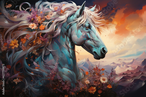 A serene watercolor Unicorn resting beside a tranquil pond, its pearlescent horn reflecting the moonlight, fireflies dancing around, Generative Ai