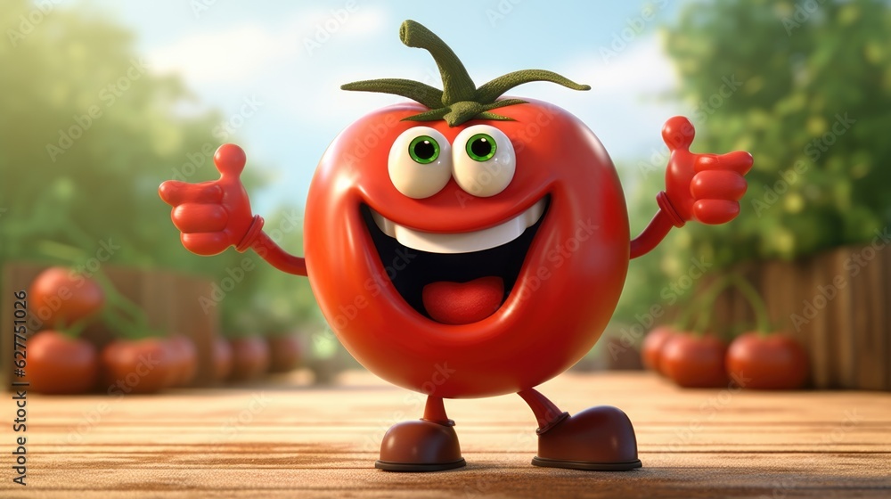 
Happy Tomato Cartoon Character Showing Thumbs Up. 
