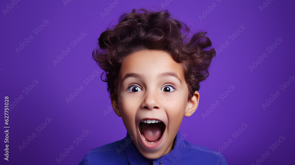 The child stares in amazement at the camera with eyes and mouth wide open. The child stares in amazement at the camera with eyes and mouth wide open.