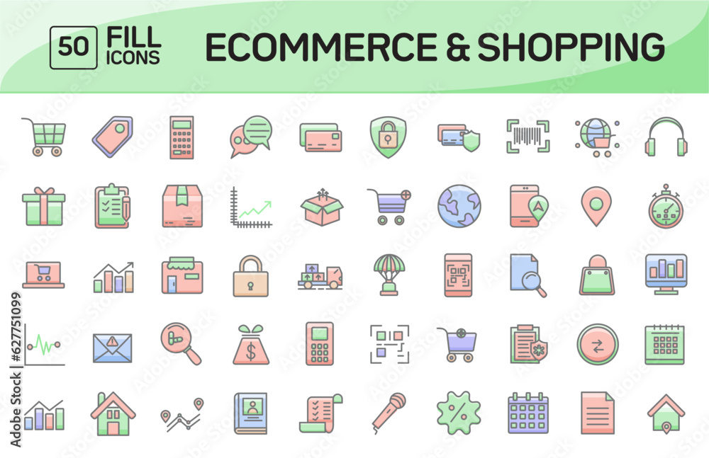 Fototapeta premium Ecommerce and Shopping Awesome Color Outline Icons Pack Vol 1