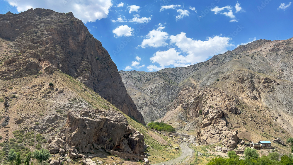 Mountain ranges and clear sky. Pamir. Tajikistan