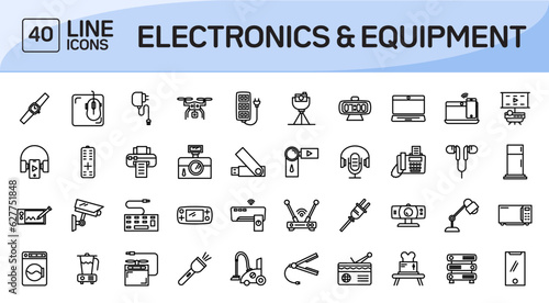 Electronics and Equipment Icons in Line Style. Vector illustration in modern Line style of Electronics and Equipment icons. Pixel Perfect icons set, isolated on white background 