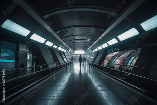 Generative AI, subway tunnel, underground transport, high-speed train rails, construction, architecture, high-tech interior, speed, modern © Julia Zarubina