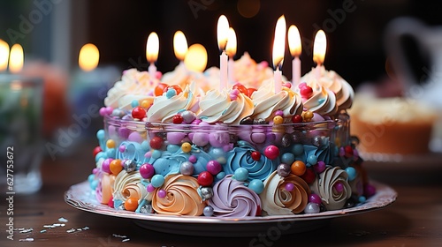 birthday cake with candles. Generative AI