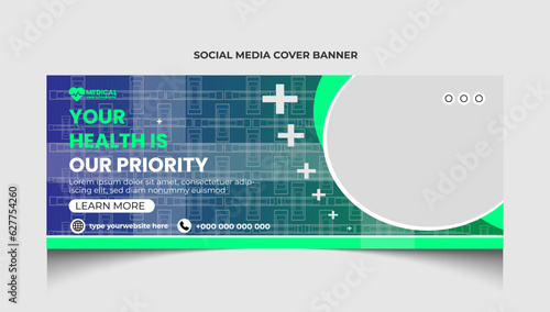 Healthcare or medical social media facebook cover template design or medical web banner template.