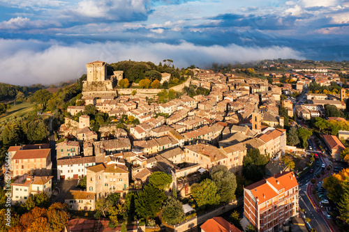 Sarteano village in Tuscany, Italy. Sarteano, the medieval castle at the top of the village. Siena, Tuscany, Italy.