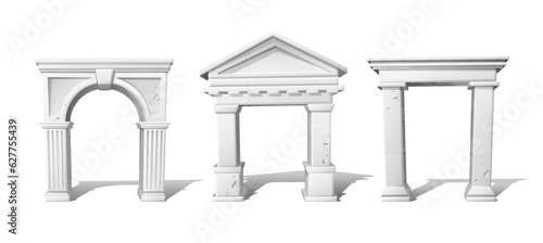 3d vector icon illustration. Whitte antique stone greek archs. Arhitectural element for games and ads.