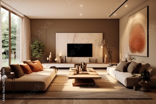 fabulous interior design of living room with details of couch and comfortable settings. luxurious furniture and high end design © aboutmomentsimages