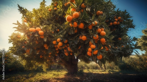 giant orange tree in closeup. Created with Generative AI.