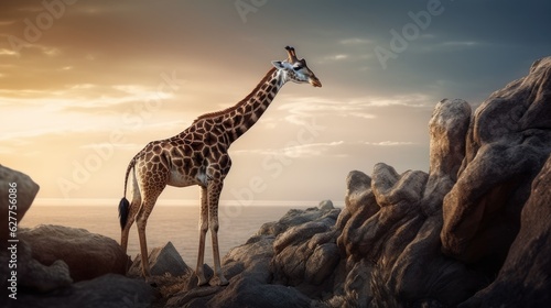 last giraffe. Created with Generative AI. photo