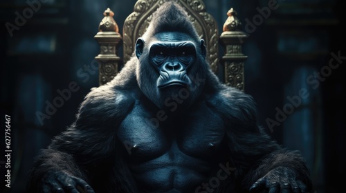 king gorilla sitting on a throne. Created with Generative AI.