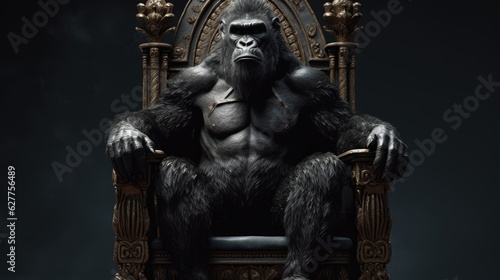 king gorilla sitting on a throne. Created with Generative AI.