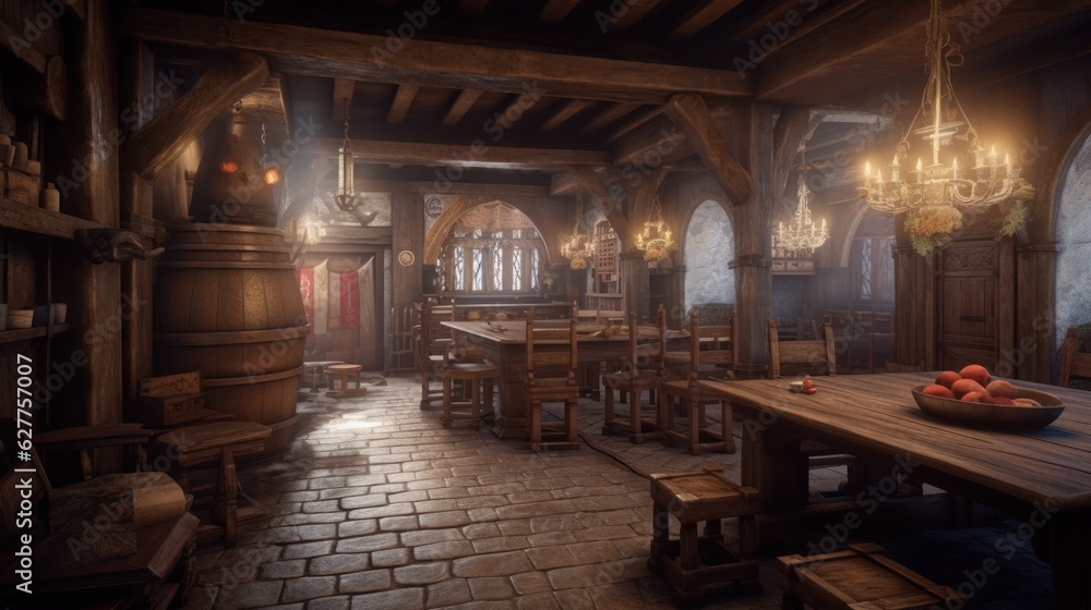 Medieval tavern interior design, medieval bar generative ai Medieval tavern interior design, medieval bar generative ai