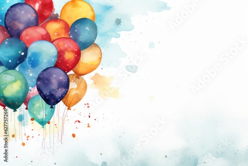 Watercolor birthday background with balloons
