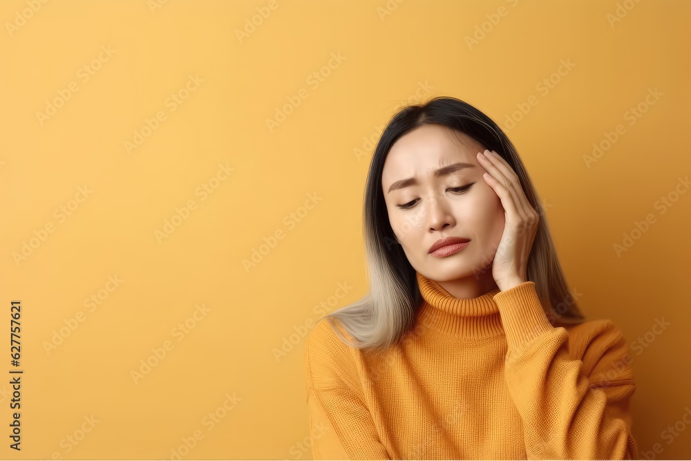 Thoughtful Woman on plan background with typo space Thoughtful Woman on plan background with typo space