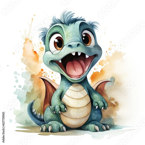 Watercolor Clipart Dragon Roaring with Power