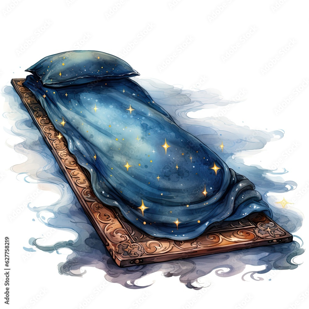 Watercolor Clipart Cute Pixar Style Magic Carpet with Glowing Rune ...
