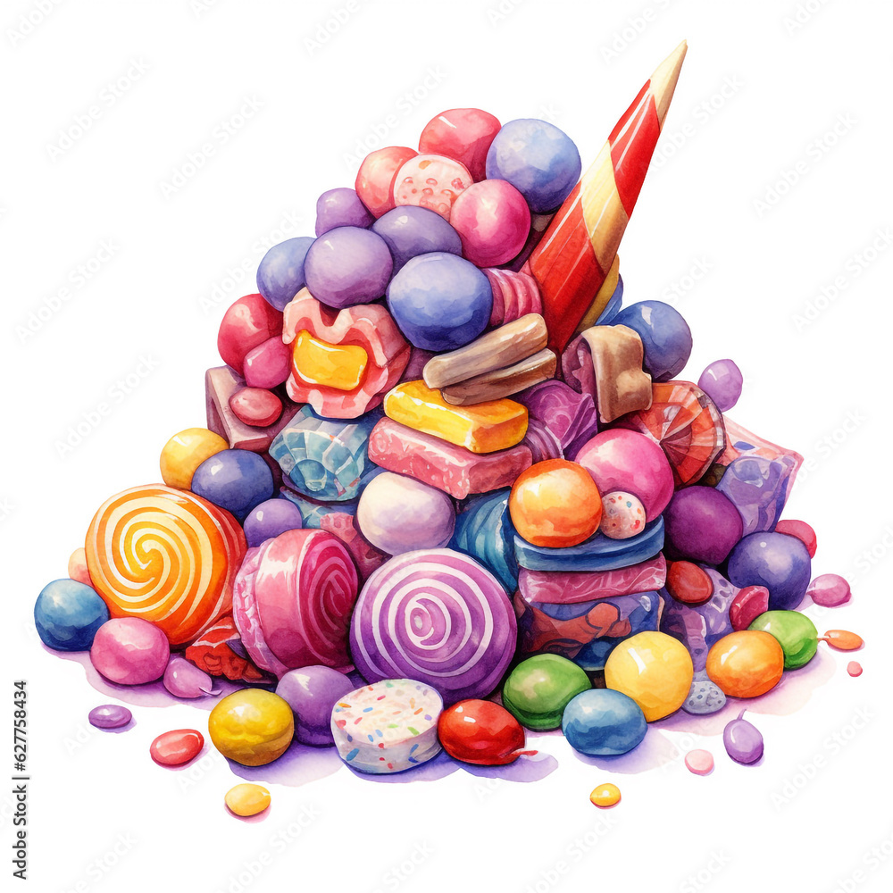 Candy illustration using watercolor style on white background. Made with colorful colors and in various attractive shapes.
