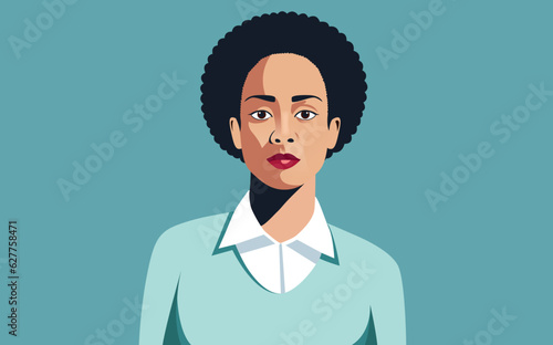 Afro woman face and upper body portrait vector - Illustration of black confident woman looking into camera. Flat design