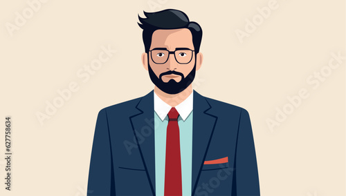 Businessman portrait vector - Illustration of middle aged man in suit with glasses and beard, face and upper body