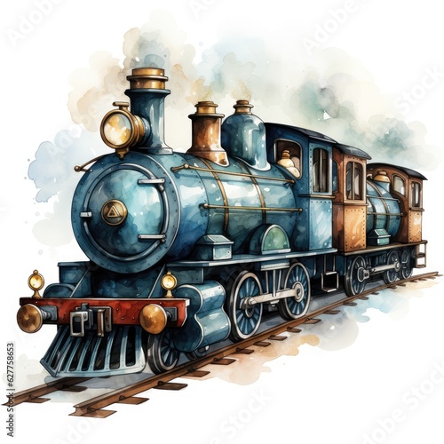 Watercolor Clipart Toy Train Carriages with Striped Design, on white background photo