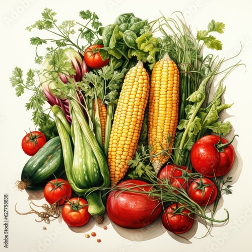 Watercolor Clipart A Collection of Farm Vegetables, on white background