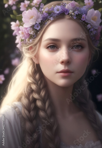 medieval woman with flower tiara portrait 