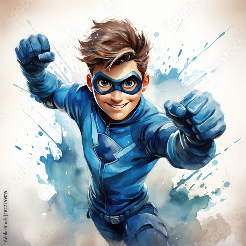 Watercolor Clipart Stretching Superhero photo