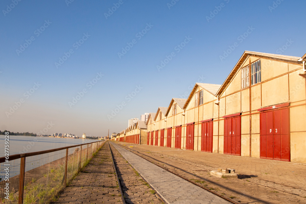 View of the port of Porto Alegre, beside the Guaiba lake - Rio Grande do Sul - Brazil