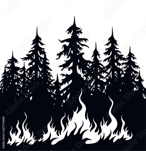 The forest is on fire. Concept of nature forest encroachment, forest burning, deforestation Impact on wildlife, humans, and global warming. vector illustration.