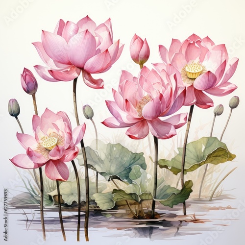 Hand Painted Watercolor Clipart Lotus Flower Bud