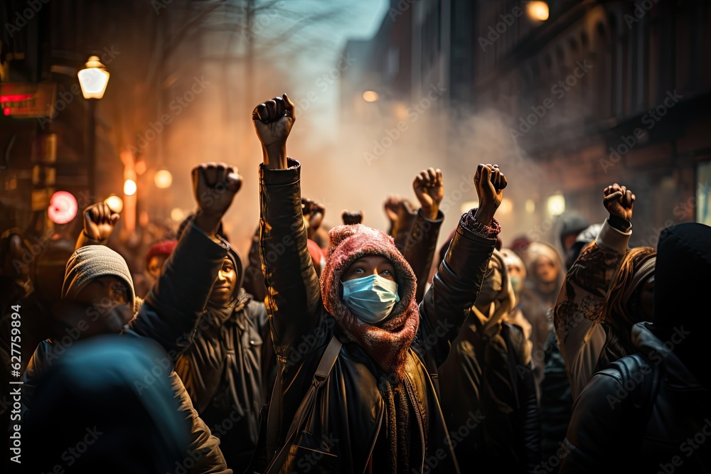 Disorder and protests unfolding on the bustling streets of a metropolis Disorder and protests unfolding on the bustling streets of a metropolis