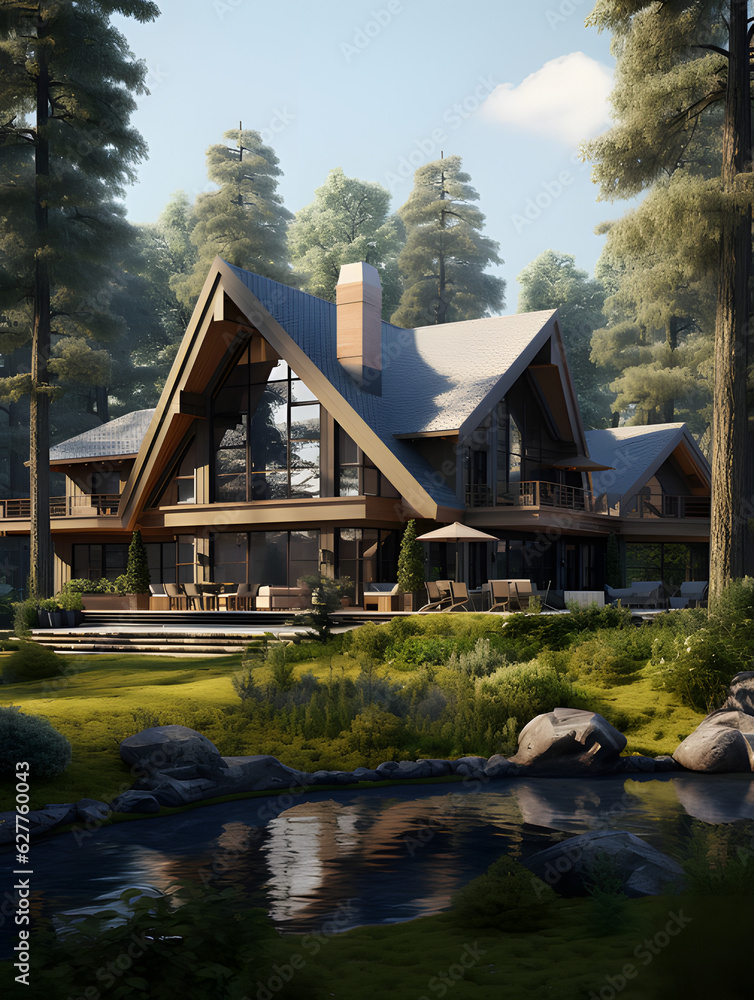 Fototapeta premium Respectable private country house on the forest