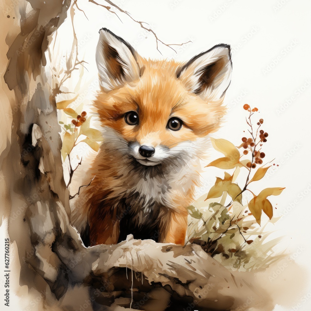 Obraz premium Cute Baby Fox in a Whimsical Forest