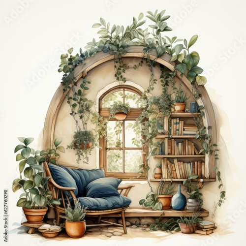 Cute Watercolor Reading Window
